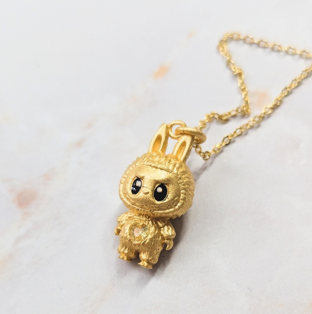 Labubu "Golden Heart" Artisan Necklace S925 Silver (Minor Flaw)